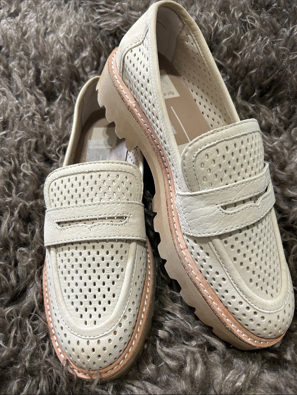 Dolce Vita Cream Perforated Suede Penny Loafers